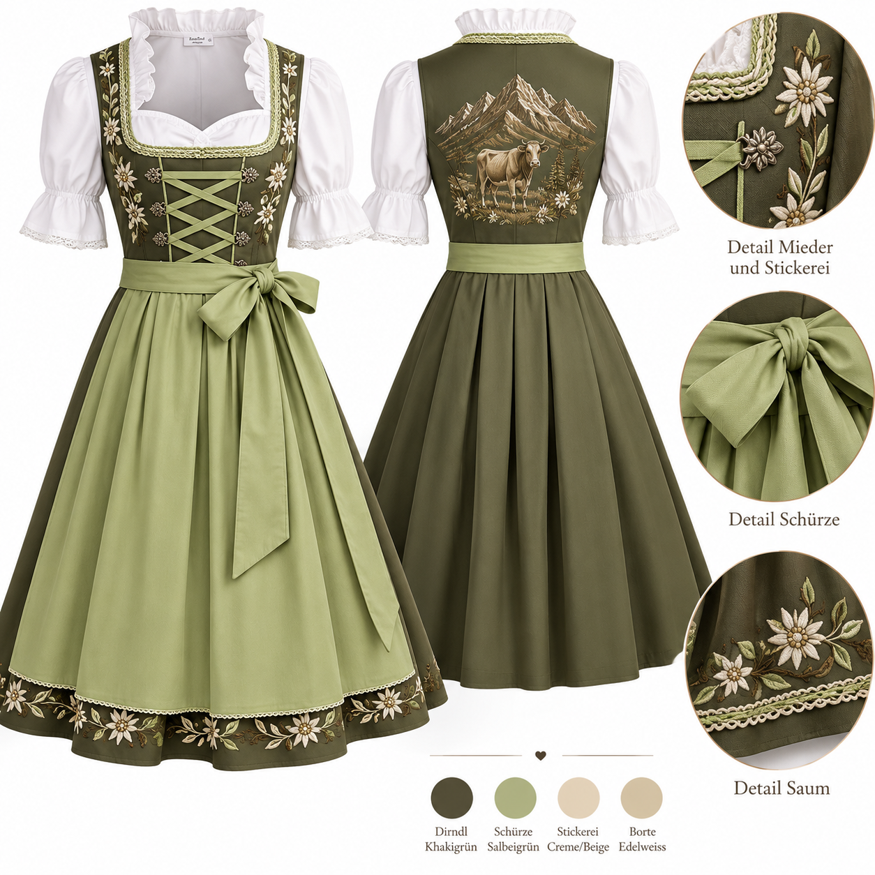 Dirndl Alpenliebe – Khakigrün