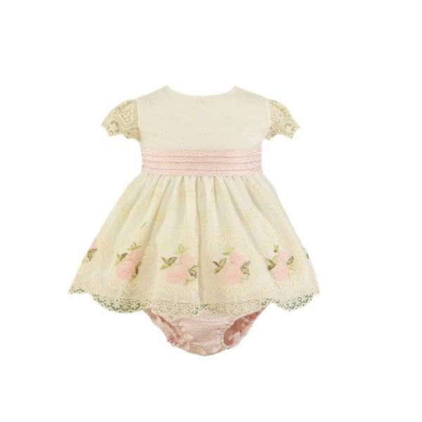 Vestido bebé ceremonia de tul con fajín rosa MIRANDA