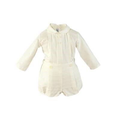 Conjunto de ceremonia en tono marfil con camisa y bombacho. MIRANDA