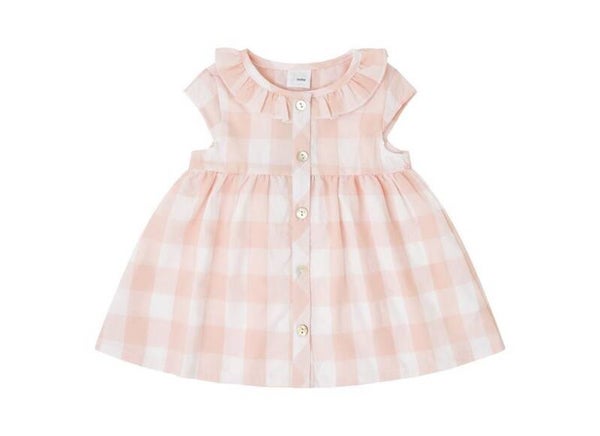 BEBE niña. Vestido vichy rosa de manga corta. YATSI