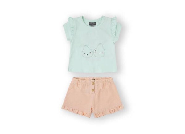 BEBE niña. Conjunto camiseta y short melocotón CANADA HOUSE