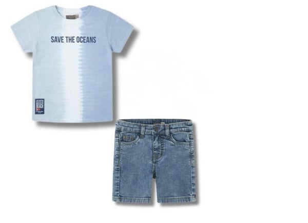 NIÑO. Conjunto de camiseta azul degradado en manga corta y vaqueros. CANADA HOUSE