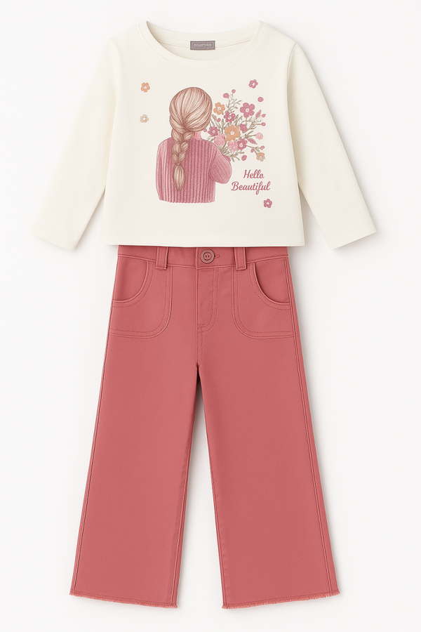 Conjunto camiseta estampado niña y pantalón rosa "SWEET COUNTRY". CANADA HOUSE