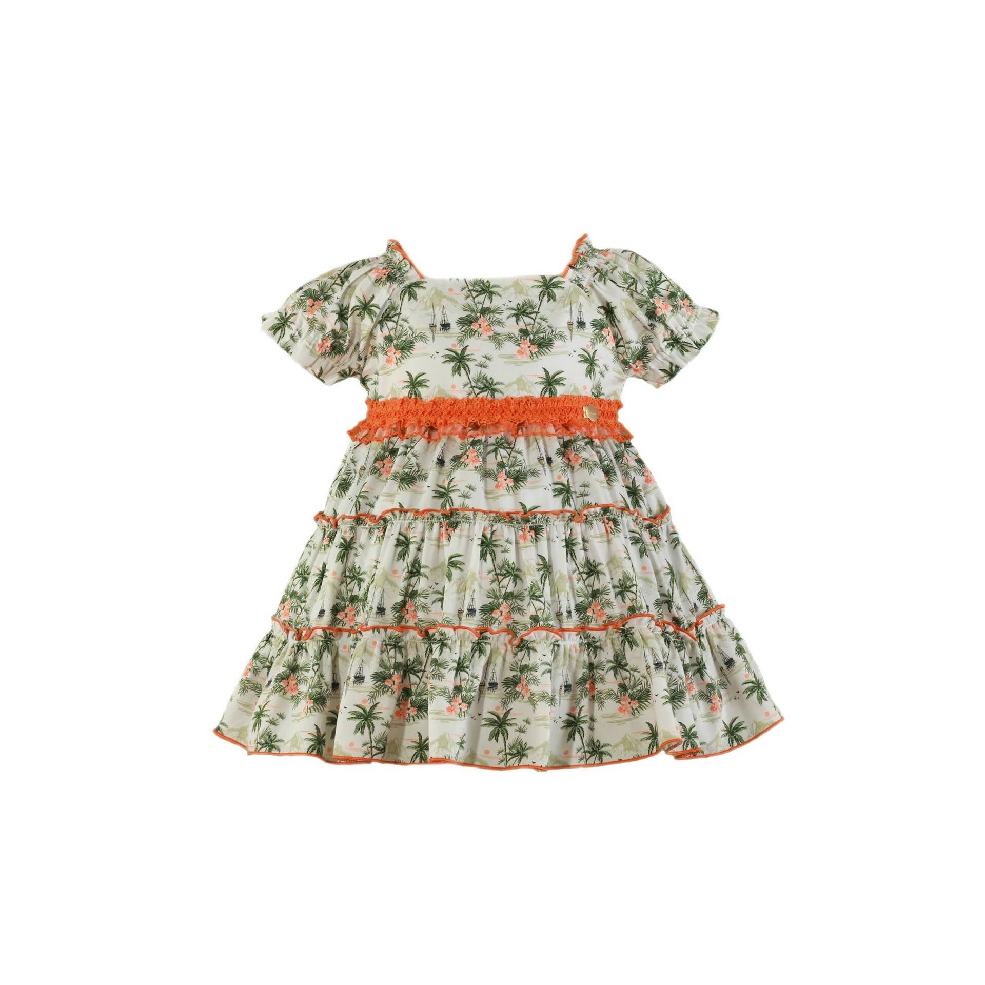 Vestido infantil de volantes con palmeras MIRANDA