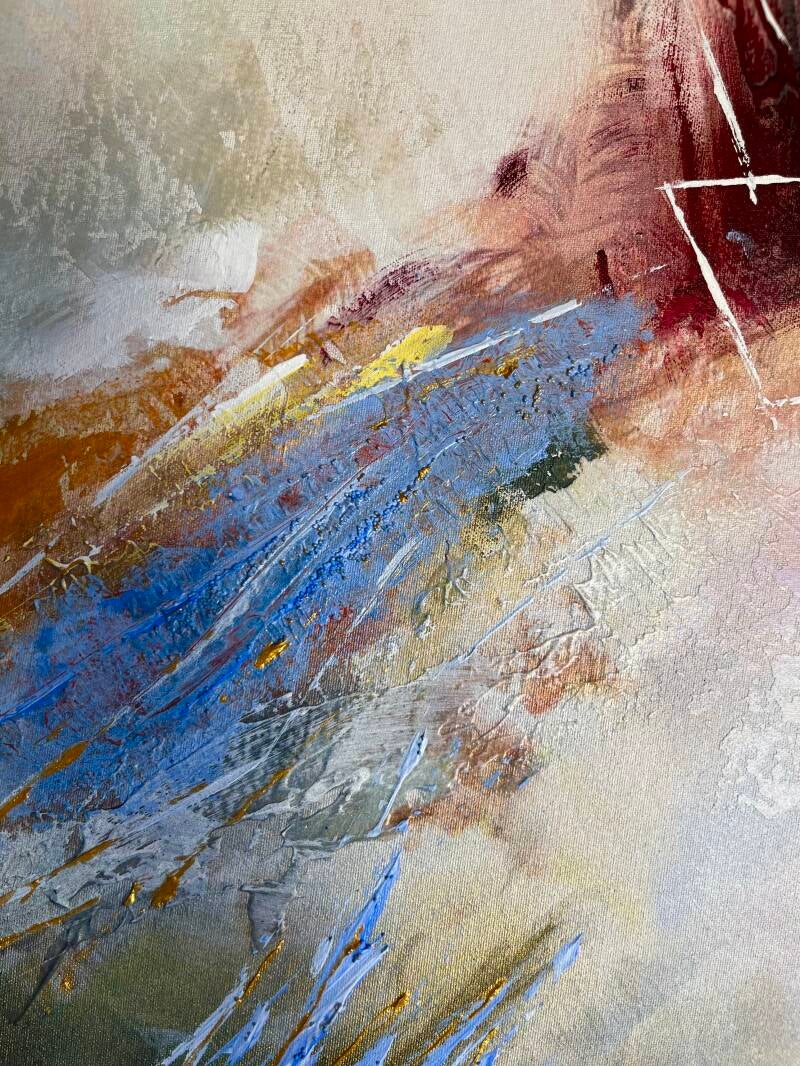 Detail abstrakte Farbkomposition blau weiß gold