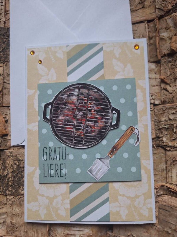 Gratulationskarte, Grußkarte zum Gratulieren für viele Anlässe, Karte mit einem Grill, Männerkarte