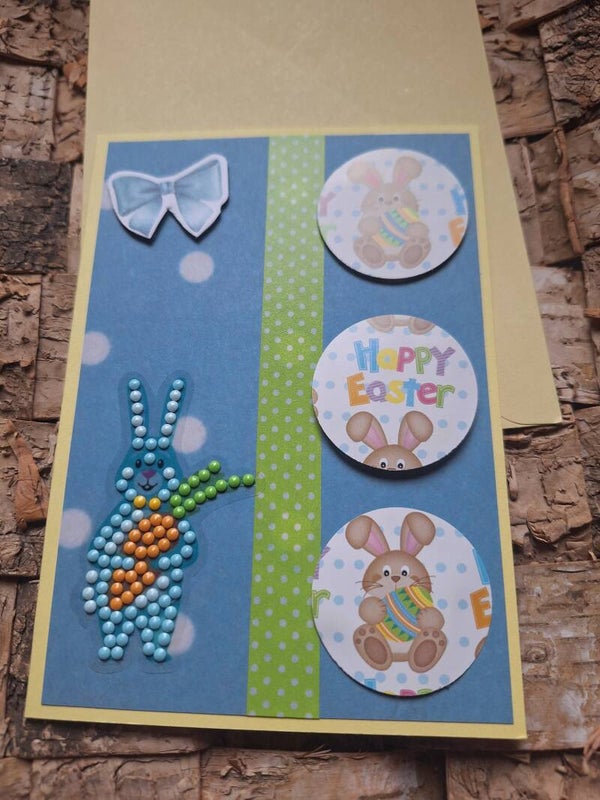 Schöne Osterkarte mit einem Diamond Painting Sticker, Grußkarte zu Ostern, Karte, blau