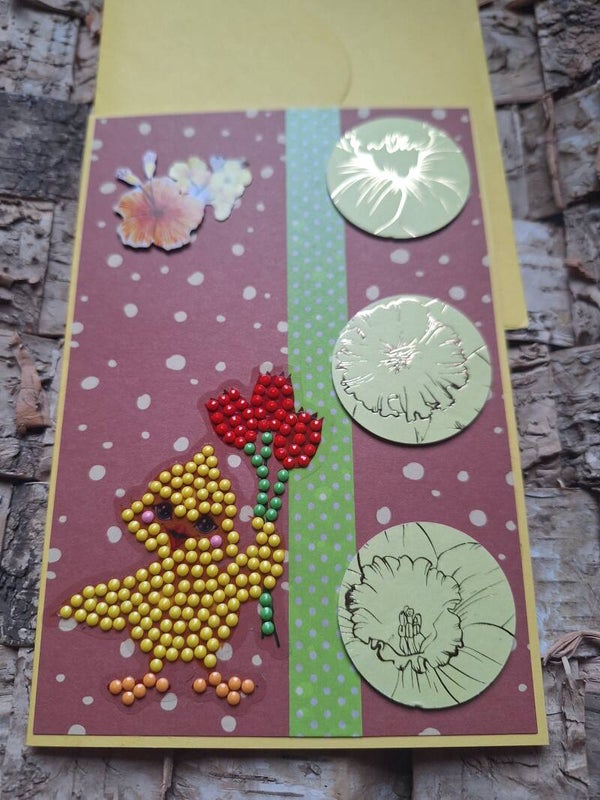 Schöne Osterkarte mit Diamond Painting Sticker, Grußkarte zu Ostern, Karte, floral