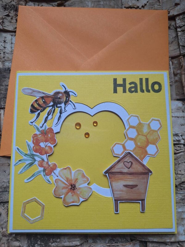 Hallo Karte, Grußkarte, Biene, gelb