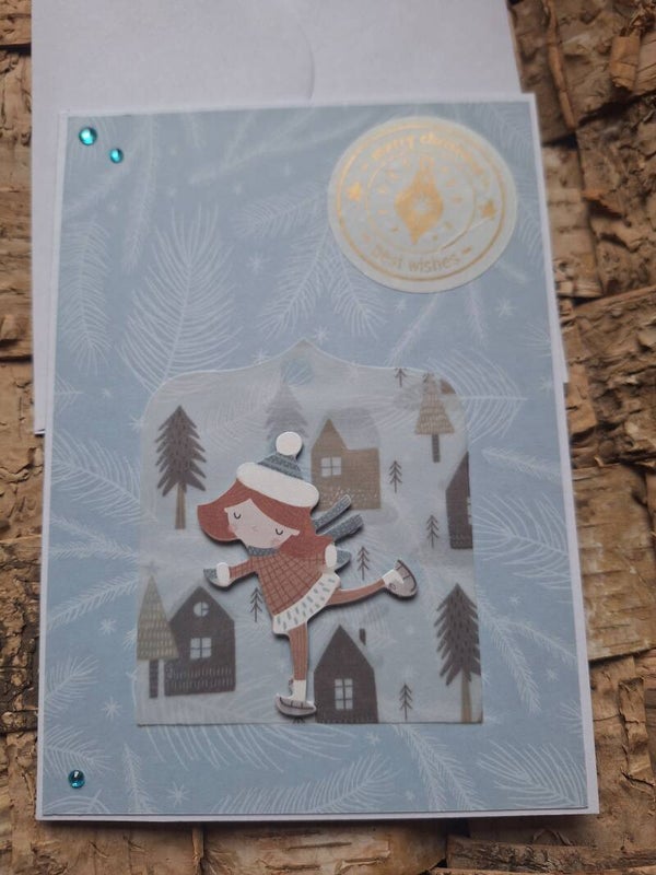 Grußkarte zu Weihnachten, Weihnachtskarte, Karte "Merry Christmas", eislaufen
