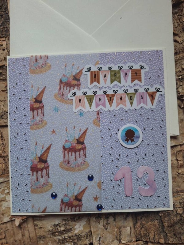 Kinder Geburtstagskarte, Grußkarte zum  13. Geburtstag, Karte, bunt