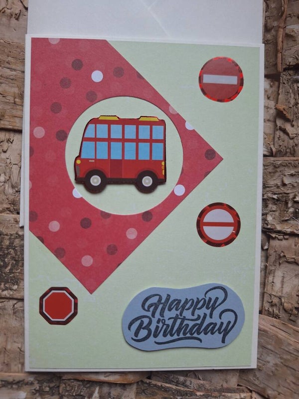 Kinderkarte zum Geburtstag mit einem Bus, Geburtstagskarte, Bunt, Grußkarte, Karte