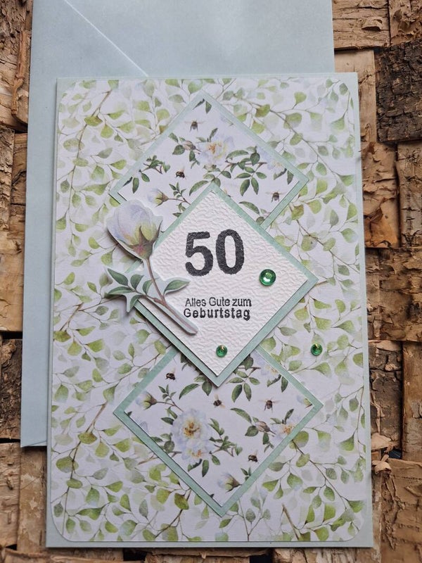 Geburtstagskarte zum 50. Karte zum 50. Geburtstag, Grußkarte, floral
