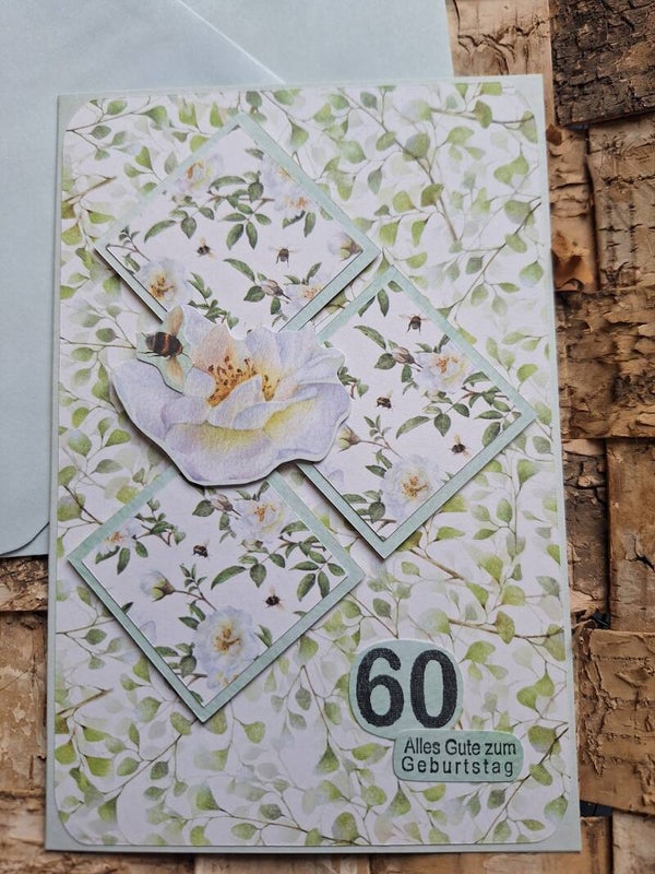 Wunderschöne Karte zum 60.Geburtstag, Geburtstagskarte, Grußkarte zum 60. , floral