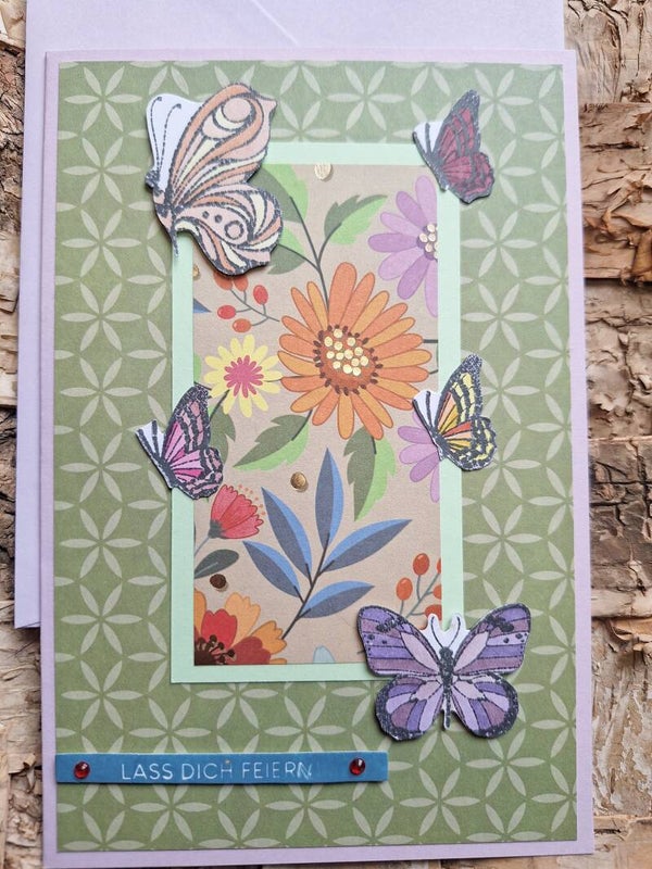 Eine wunderschöne POP UP Karte für viele Anlässe, " lass dich feiern", Geburtstagskarte, Grußkarte, floral, handbemalt