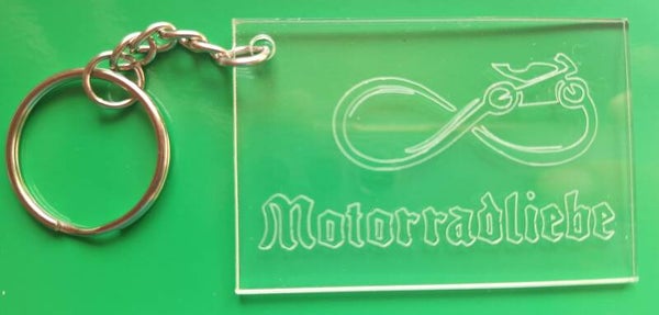 Schlüsselanhänger Motorrad, Taschenanhänger mit einem Graviertem Motorrad, Acryl Anhänger graviert, Motorradliebe