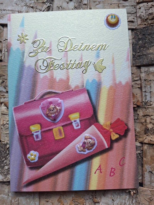 Einschulungskarte, Karte zur Einschulung, Grußkarte zur Einschulung, Schulanafang, Schulstart, 1.Klasse, Mädchen