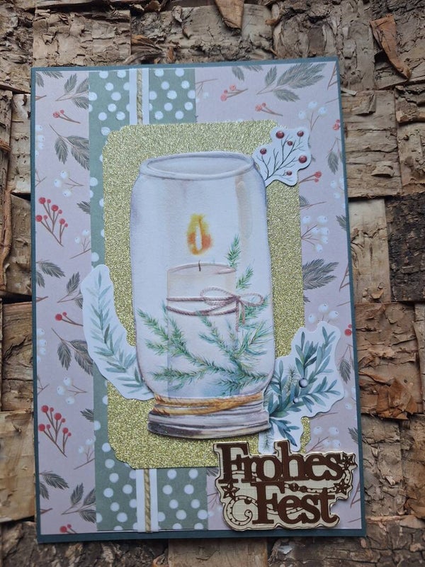 Wunderschöne und edle Weihnachtskarte, Grußkarte zu Weihnachten, Gold, Kerze, "Frohes Fest", liebevolle Handarbeit