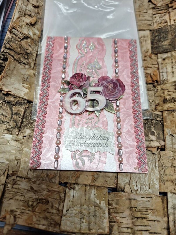 Grußkarte zum 65.Geburtstag, Karte zum 65., Geburtstagskarte, Floral, 3D, liebevolle Handarbeit