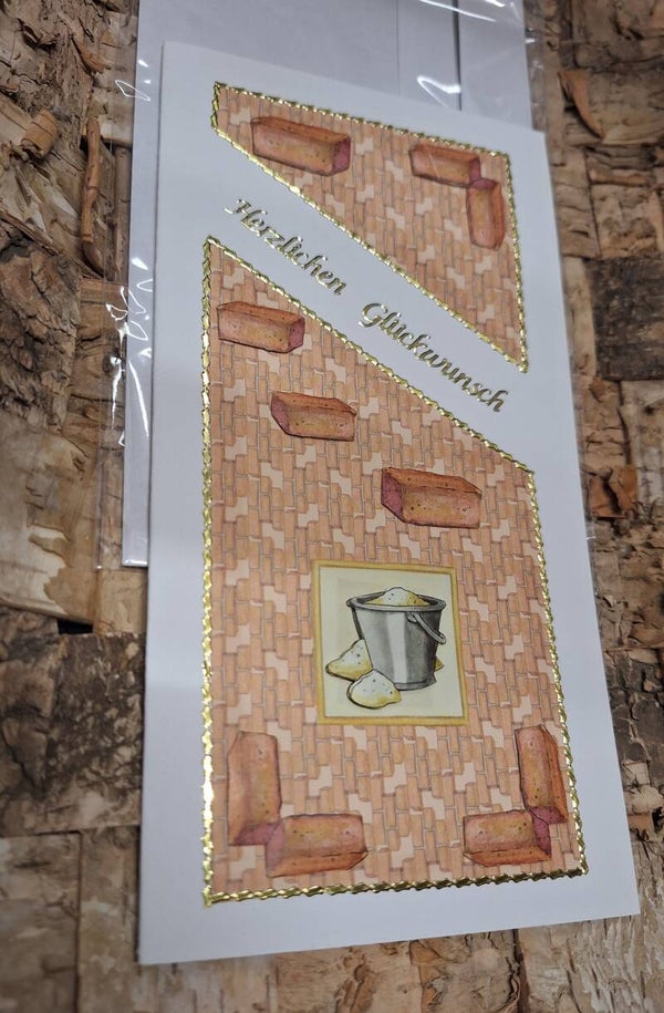 "Herzlichen Glückwunsch", Grußkarte für viele Anlässe, z. B. Geburtstag, Firmenjubiläum, Jubiläum, zum neuen Haus/Heim, Backsteine, liebevolle Handarbeit