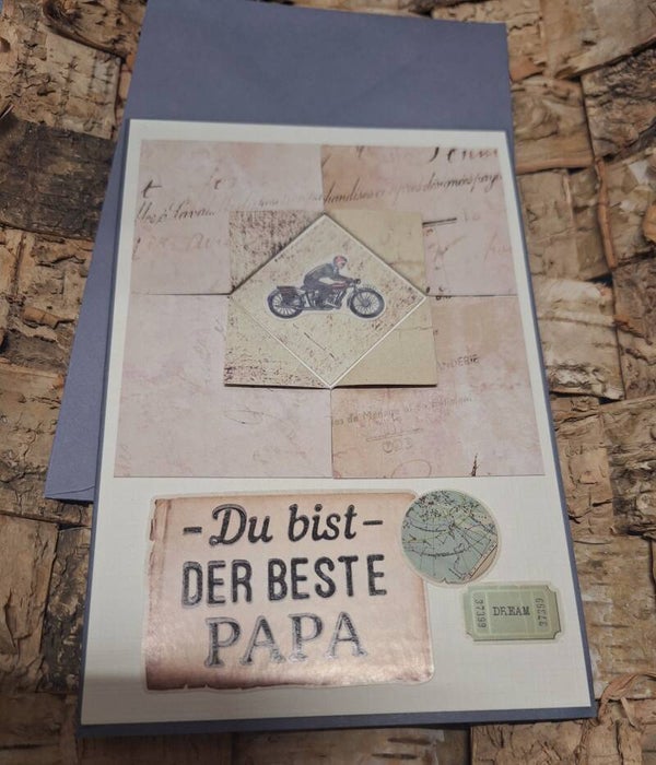 Vatertagskarte, Grußkarte zum Vatertag im vintage Stil, Karte für Papa, Motorrad