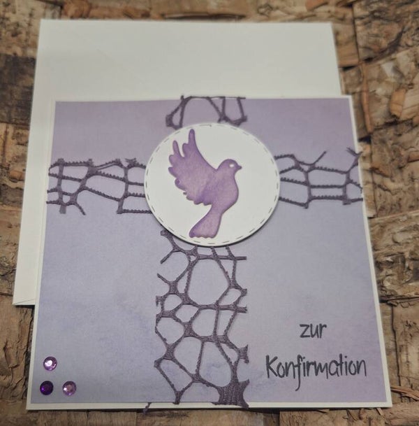 Konfirmationskarte, Grußkarte zur Konfirmation, Karte, Lila, Taube