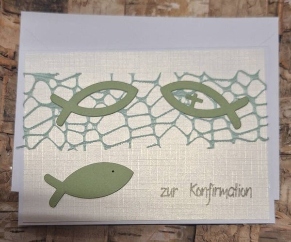 Konfirmationskarte, Grußkarte zur Konfirmation, Grün, Fische, Karte