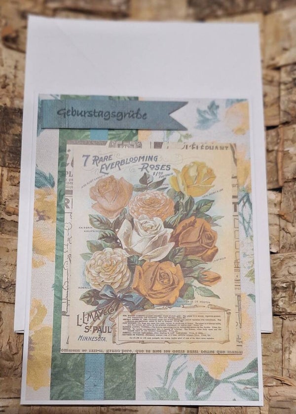 Geburtstagskarte im Vintage Style, floral, Grußkarte zum Geburtstag, Karte