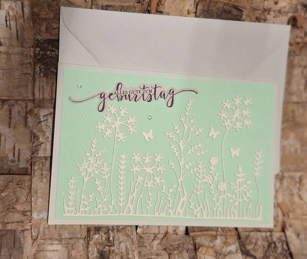 Geburtstagskarte in grün mit einem floralem Stanzteil, Grußkarte, Karte