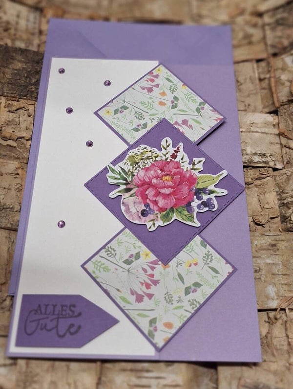 Besondere Grußkarte "Alles Gute", Geburtstagskarte, Karte für viele Anlässe, lila, floral