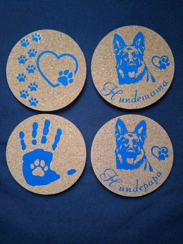 4er Set Untersetzer für Tassen und Gläser, Schäferhund, Hund, Hundeliebe, Hundemama, Hundepapa