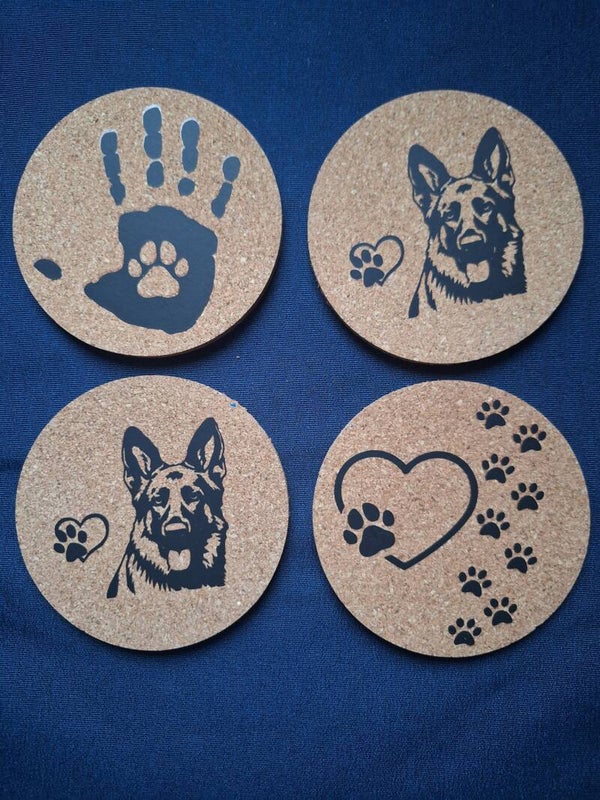 4 Tolle Untersetzer für Tassen und Gläser. Schäferhund, Hund, Pfoten, Hundeliebe