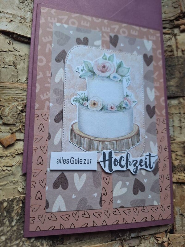 Hochzeitskarte, Grußkarte zur Hochzeit, Hochzeitstorte, Love, Liebe, Liebevolle Handarbeit