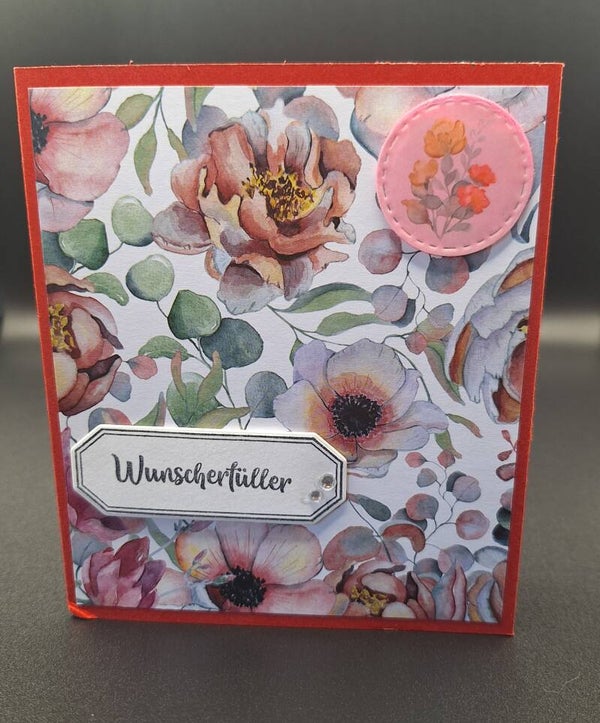 Diese Karte ist für den Gebrauch als Gutscheinkarte oder Geldgeschenk Karte kreiert worden, florale Karte für Gutschein oder Geld, flexibel einsetzbar, für fast alle Anlässe