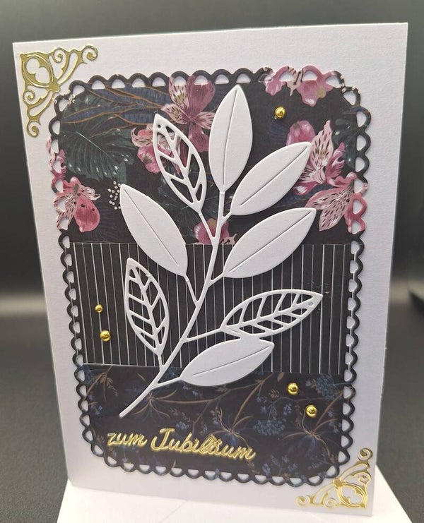 Grußkarte zum Jubiläum,  Jubiläumskarte,  Glückwunschkarte,  Glückwunsch,  Karte, dunkel und Floral, edel