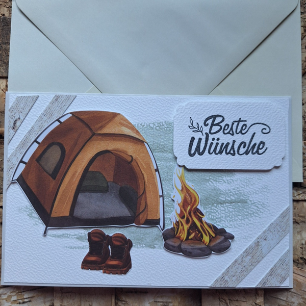 Grußkarte, Beste Wünsche, Karte , Zelt, Camping, Männerkarte