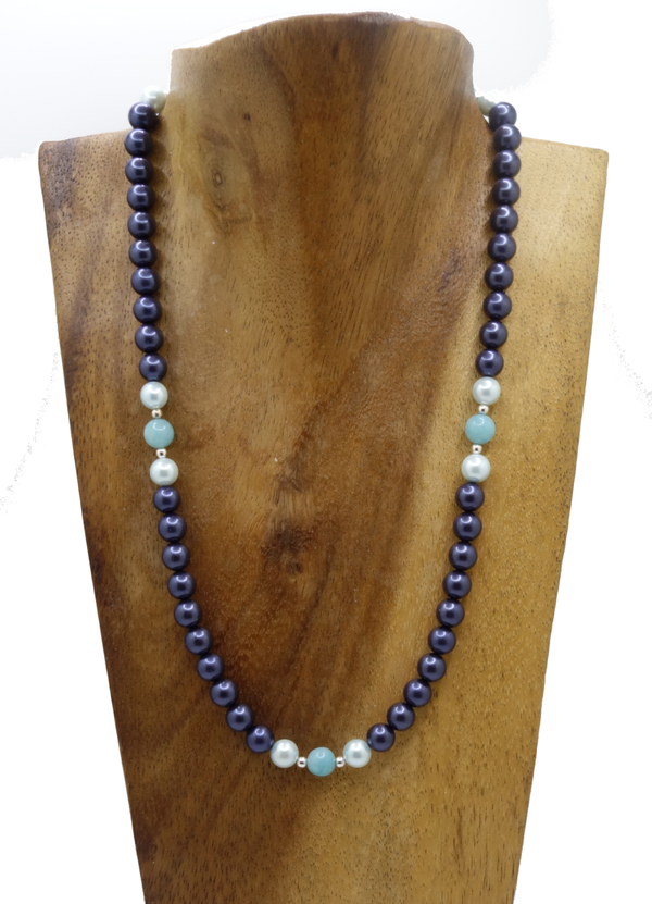 Muschelkernperlen, Amazonit & Silber Perlen 925er Halskette