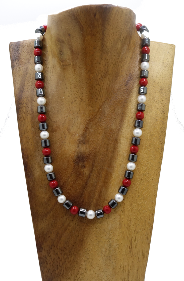 Muschelkernperlen, Hämatit & Silber Perlen 925er Halskette