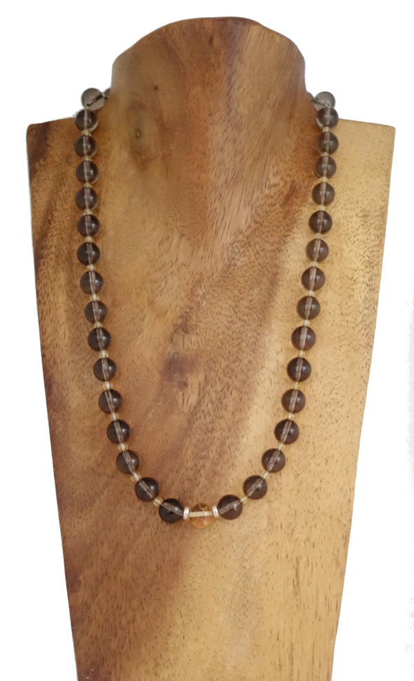 Citrin Kugeln, Rauchquarz Kugel & Hohlringe 925er Silber Halskette