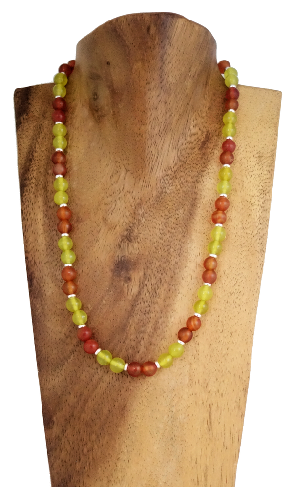 Jade, Karneol matt & Silber Hohlringe 925er Halskette