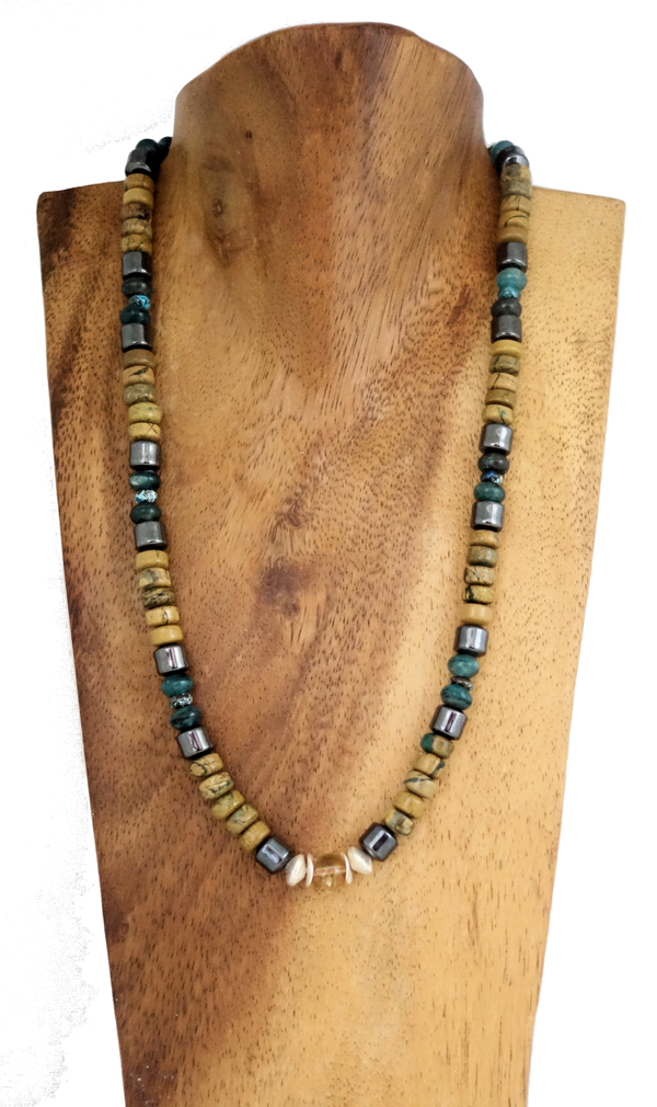 Hämatit, Citrin, Chrysokoll, Nephrit,Aeon Apatit & Silber Teile aus 925er Halskette