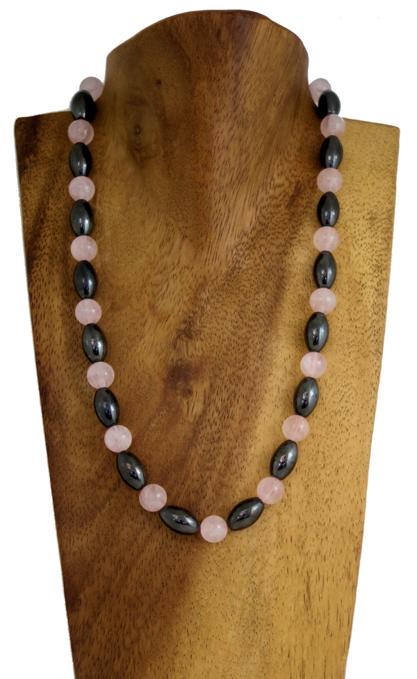 Rosenquarz & Hämatit Halskette