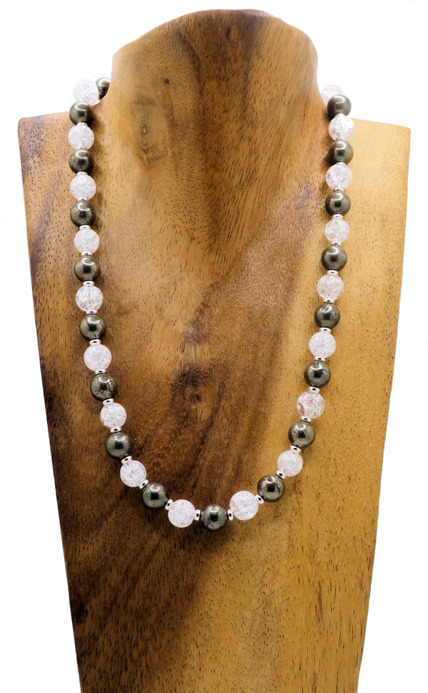 Bergkristall crashed, Pyrit & Silber Halskette