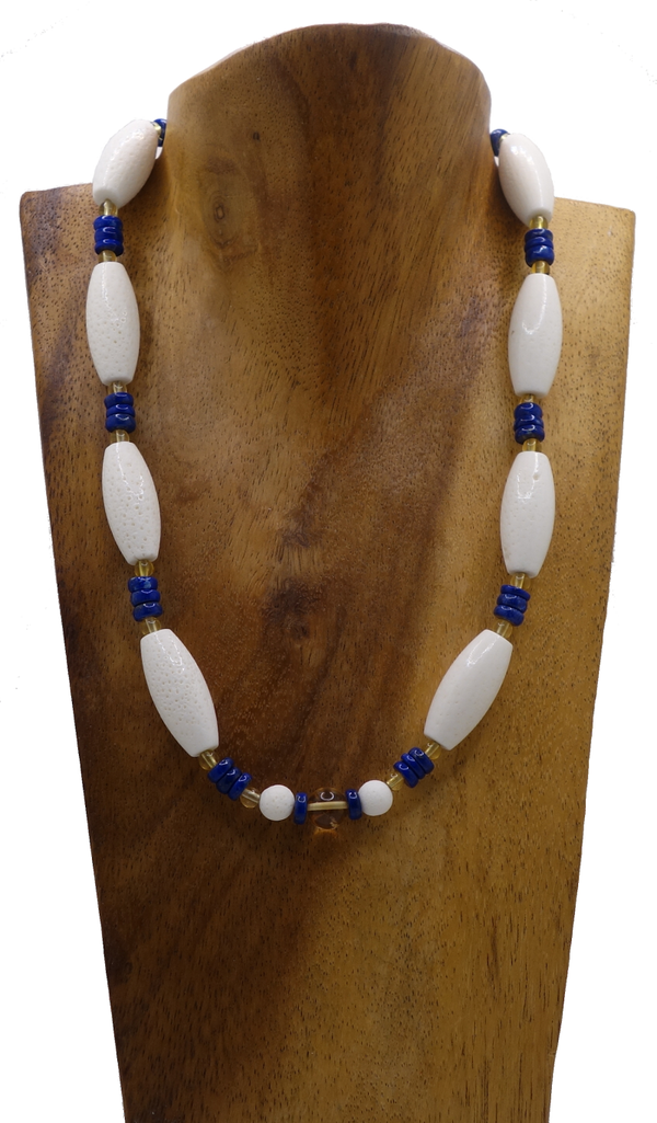 Halskette aus weiße Koralle, Lapislazuli & Citrin