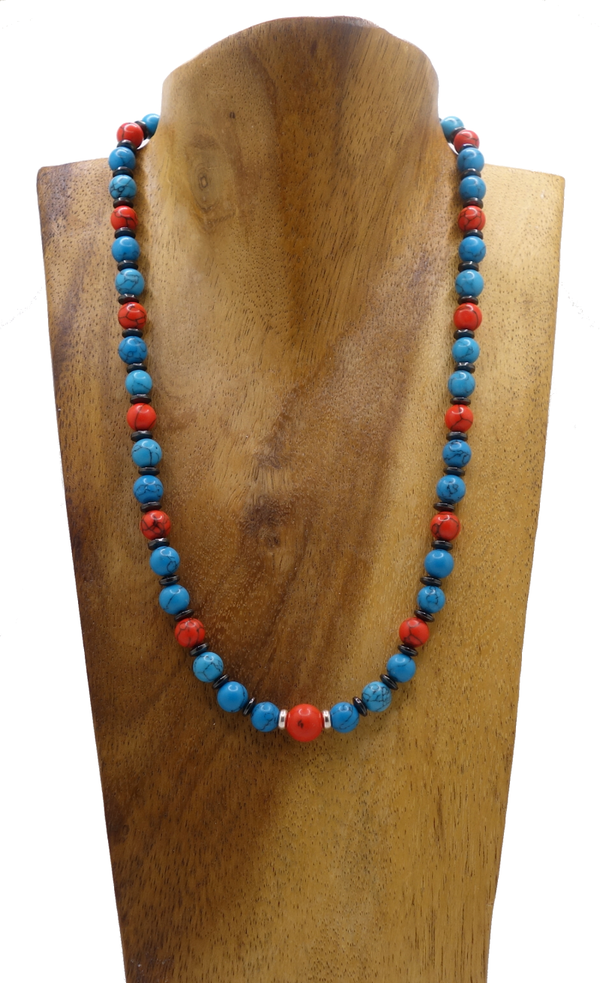 Halskette aus Howlith, Türkis rek. & Silber Teile 925er