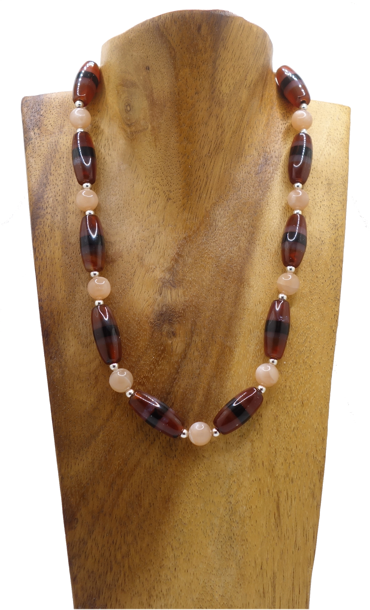 Halskette aus Achat Röhrchen, Mondstein & Silber