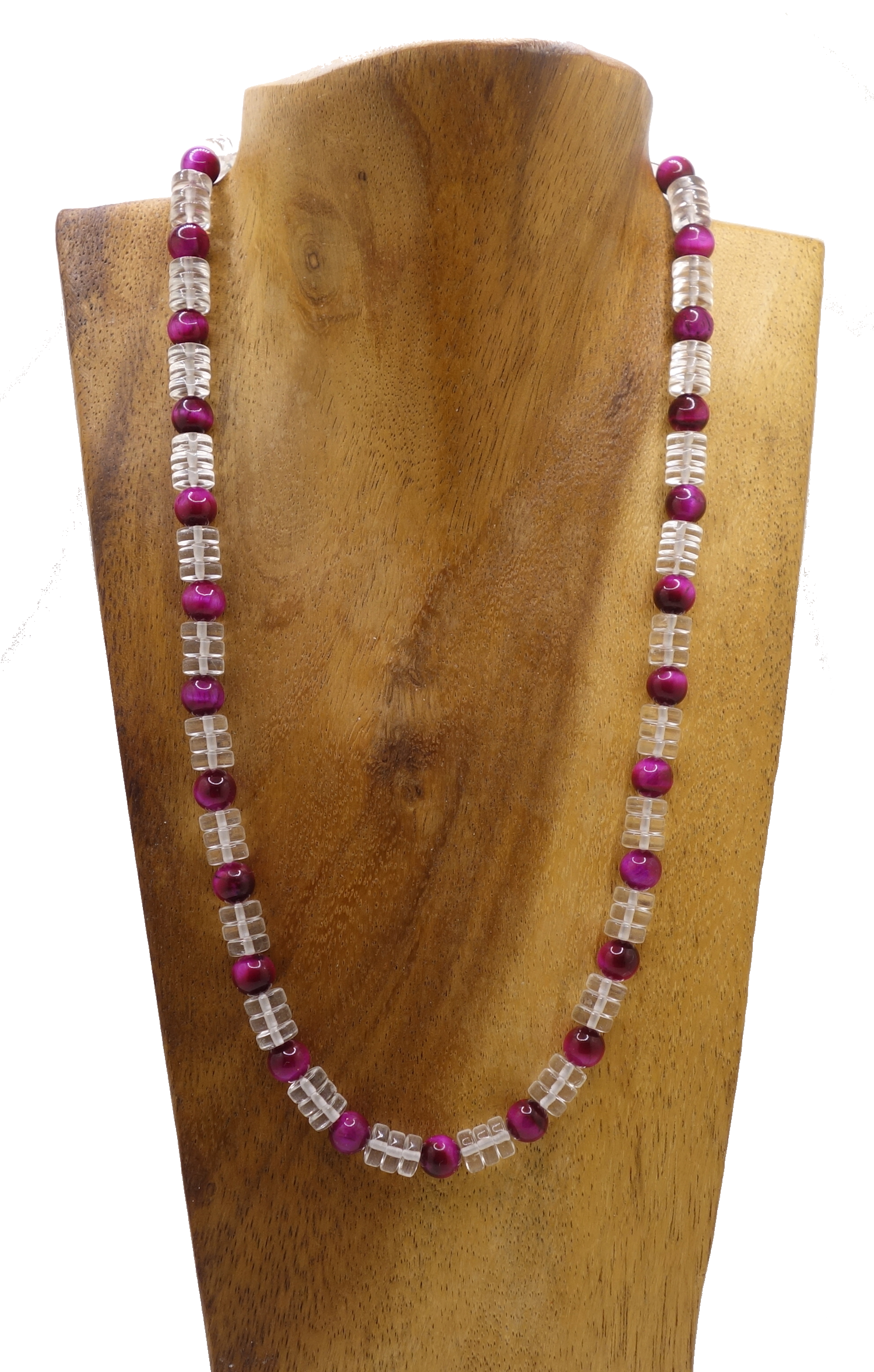 Halskette aus  Bergkristal & roter Tigerauge