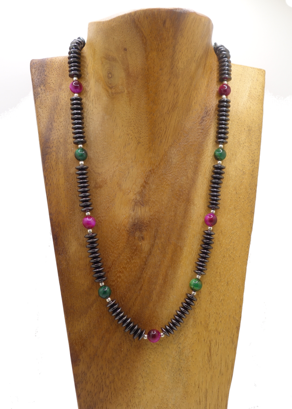 Halskette aus Hämatit, Tigerauge & Silber