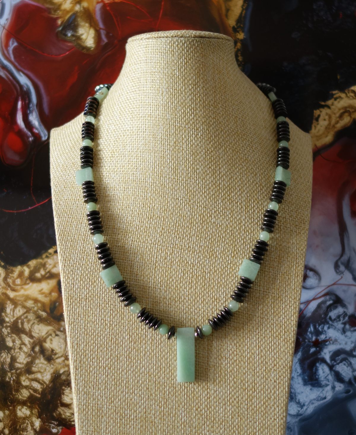 Halskette aus Hämatit, Aventurin & Silber