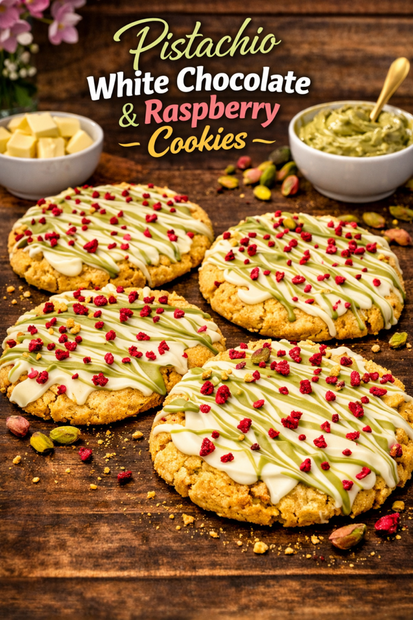 4 x pistachio,milkybar & raspberry cookies